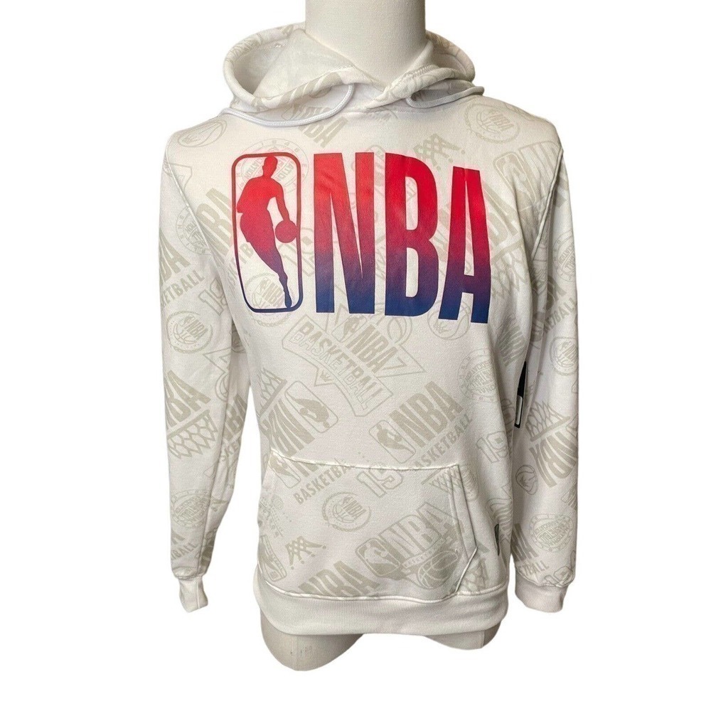 NBA NEW Hoodie Sweatshirt Men’s Small Basketball White Spell Out